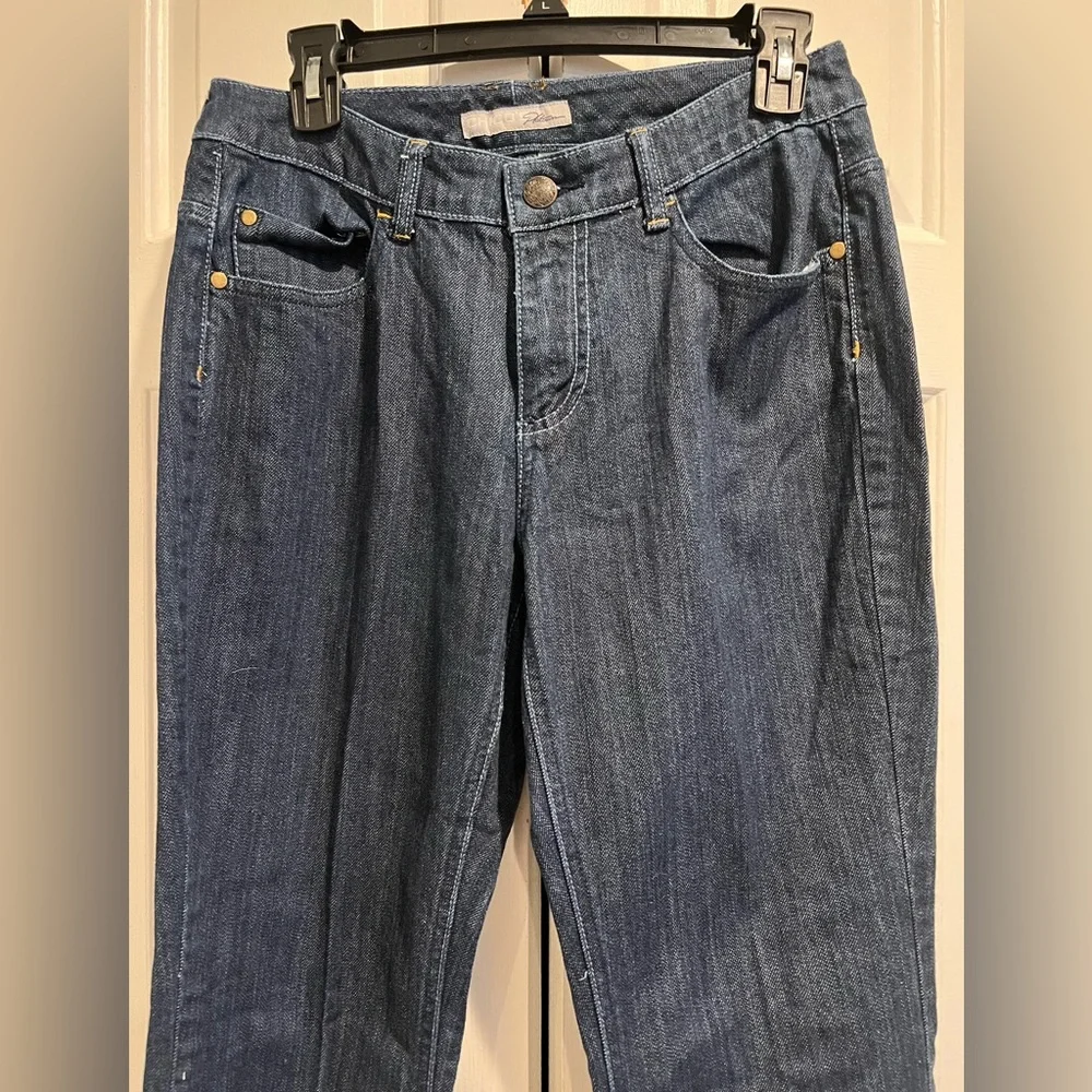 CHICOS Platinum Blue Jeans with Blue Floral Embroidered Back Pockets - Picture 3 of 11